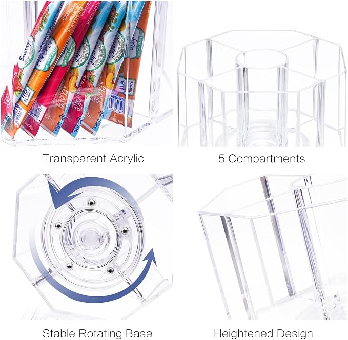 Drink Packet Organizer, 360 Degrees Rotating Acrylic Lazy Susan Organizer for Powdered Drink Mix Powder Packet, Water Flavor Packet Holder for Kitchen Pantry Storage, 5-Section - Image 5