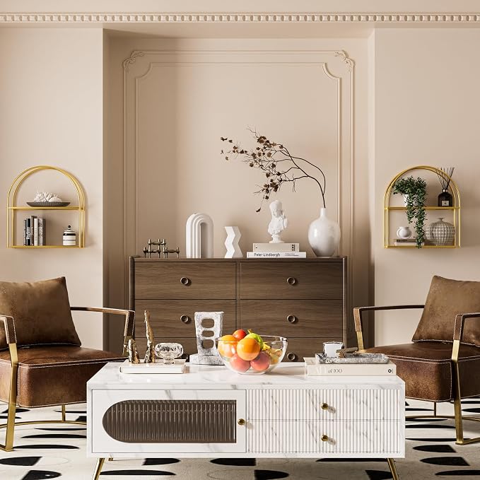 Crofy 2-Tier Arched Wall Shelf with Gold Frame & Transparent Shelves - Image 5