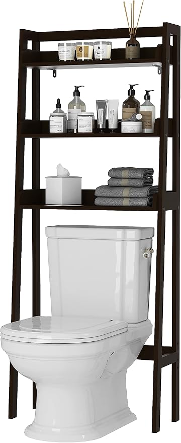 UTEX Behind Toilet Bathroom Organizer, 3-Tier Wood Ladder Shelf, Espresso by UTEX