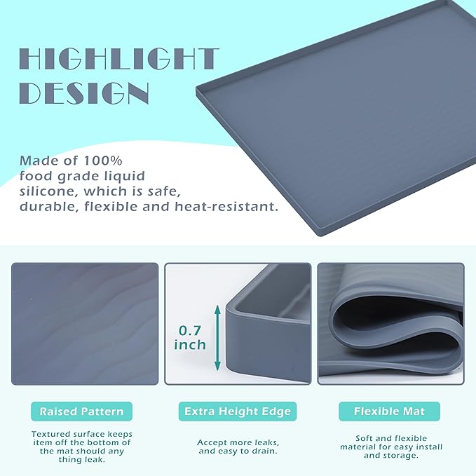 URMONA Waterproof Silicone Under Sink Mat 25'' x 22'' Shelf Liner for Kitchen and Bathroom, Cabinet and Counter Protector, Storage and Organizers, Litter Mat, Pet Cat Puppy Essentials(Dark Grey) - Image 3