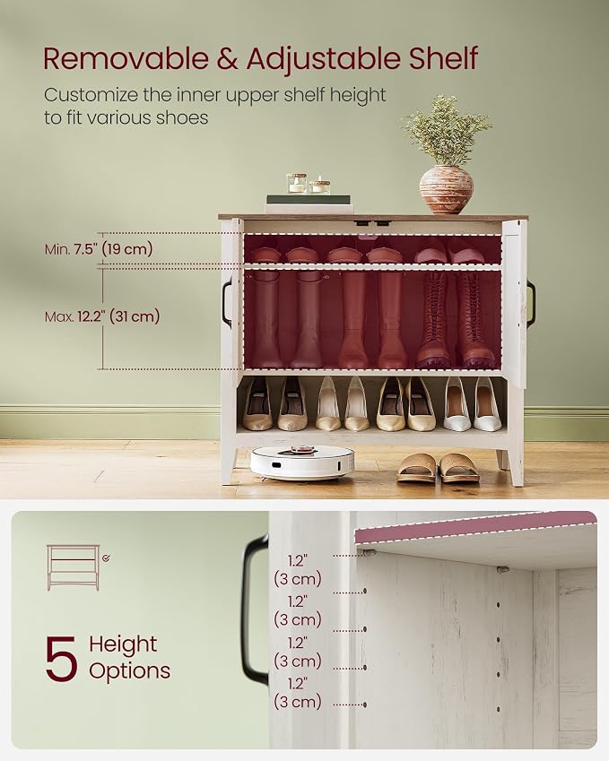 VASAGLE Shoe Storage Cabinet, 3‑Tier with Height‑Adjustable Shelves - Image 5
