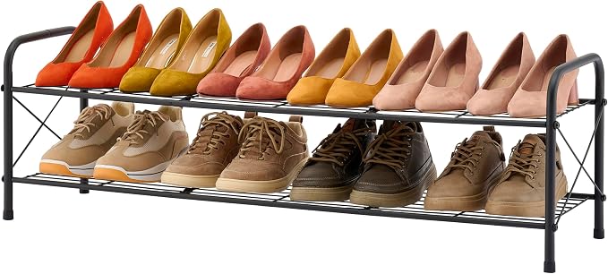 Hoctieon 2 Tier Shoe Rack for Closet, Durable Mesh Style Shoe Rack, Entryway Shoe Shelf, Shoe Storage Organizer for Hallway, Bedroom, Living Room, Wardrobe, Black - Image 8