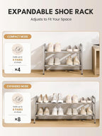 Bumusty 2 Tier Expandable Shoe Rack for Closet, Light Grey | 18"-33" Adjustable Shoe Rack for Entryway, Small Shoe Organizer for Dorm, Front Door, Sturdy Metal - Image 6