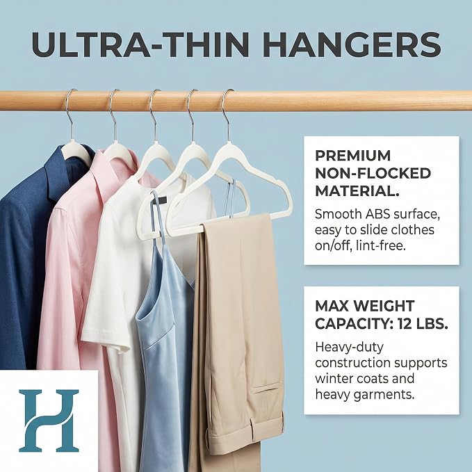 HOUSE DAY Ivory Plastic Hangers 50 Pack - Ultra-Thin Heavy Duty Non-Velvet - Image 2