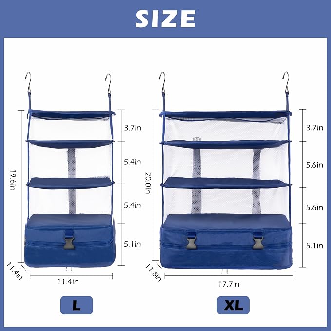 Surblue Hanging Closet Storage Bag Collapsible 3-Shelf Washable Oxford Fabric with 2 Hooks (XL 17.71 * 11.81 * 20in, Blue) - Image 5