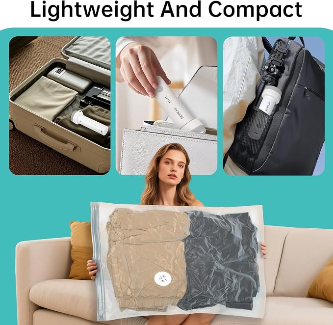 Cordless Electric Vacuum Pump for Vacuum Storage Bags Travel Air Pump, Portable USB Rechargeable Seal & Compression Bag Pump for Clothes, Blankets & Bedding (Grey) - Image 9