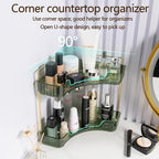 shuang qing 2-Tier Corner Bathroom Counter Organizer – Storage Shelf for Makeup, Perfume & Skincare, Space-Saving Countertop Tray Fits Bathroom, Dresser, Kitchen (Green) - Image 4
