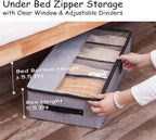 AARAINBOW Foldable Under Bed Clothes Organizer with Lid, Fabric Underbed Storage Container with Adjustable Dividers, Long UnderBed Storage Bins with Handles, Clear Shoes Storage Under Bed (2 Gray) - Image 3
