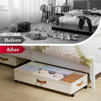 Yecaye Under Bed Storage with Wheels, 65L Under Bed Storage Containers with Adjustable Dividers & Clear Lid, Rolling Underbed Organizer Bins Drawer for Clothes, Shoes, Blankets, 2 Pack - Image 8