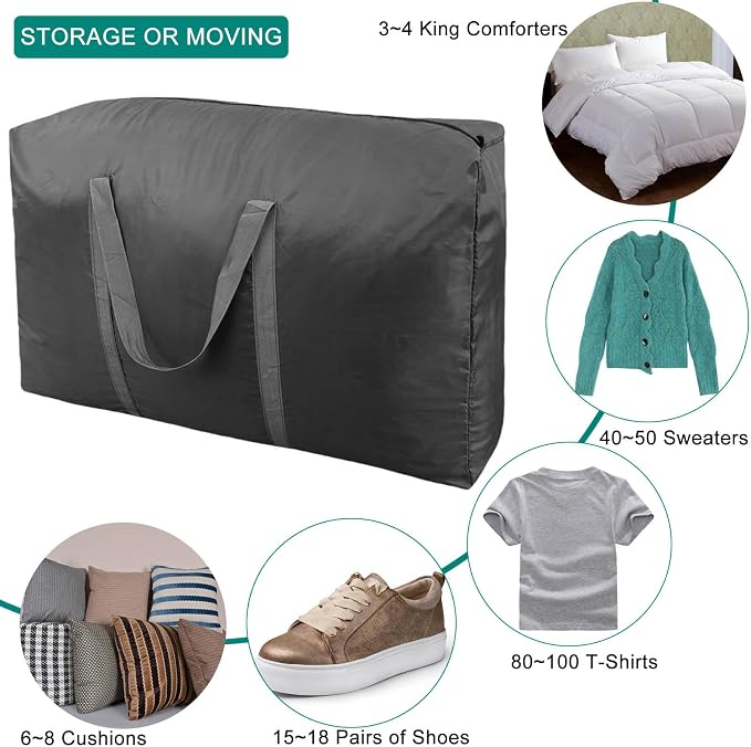 100L Extra Large Storage Bags, Big Moving Bags with Strong Zippers & Carrying Handles, Packing Bags for Moving, Storage, Travel and Camping, Storage Totes For Space Saving (Black, 2 Pack) - Image 5