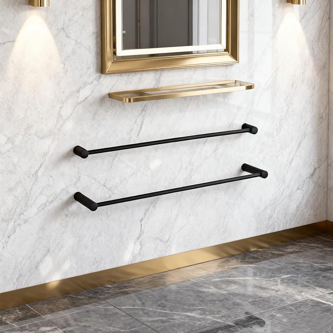Towel Racks for Bathroom, NEWRAIN 30 inch Double Bath Towel Bar Wall Mounted, Stainless Steel Kitchen Towel Holder, Matte Black Towel Rod Towel Rail Hange - Image 6