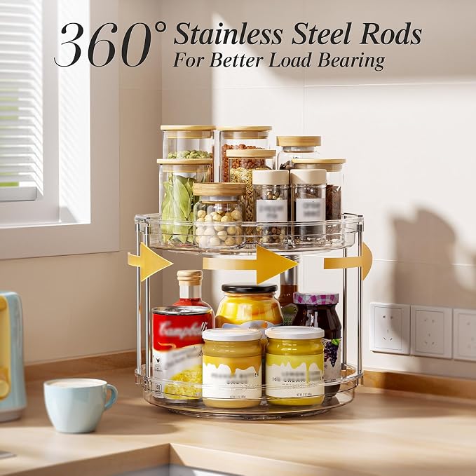 LAMU 4 Pack 10.6'' 2-Tier Lazy Susan Turntable Organizer Rotating Spice Rack Organization for Cabinet, Kitchen, Pantry, Countertop, Bathroom, Vanity, Makeup Organizer, Clear - Image 2