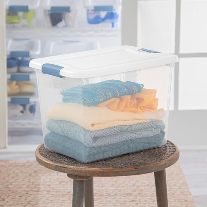 Sterilite 25 Quart Latching Box, Clear Plastic Storage, White, 6 Pack | Heavy-Duty and Stackable Plastic Containers with Latches for Closet, Cabinet, Bedroom, Bathroom and Dorm Room Organization - Image 9
