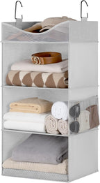 StorageWorks 3-Shelf Hanging Closet Organizer with Half Compartment, Ivory | Add More Storage to Small Closets, a Side Pocket and Half Compartment, Ideal for Bedrooms, Dorms and RVs,Light Grey by StorageWorks
