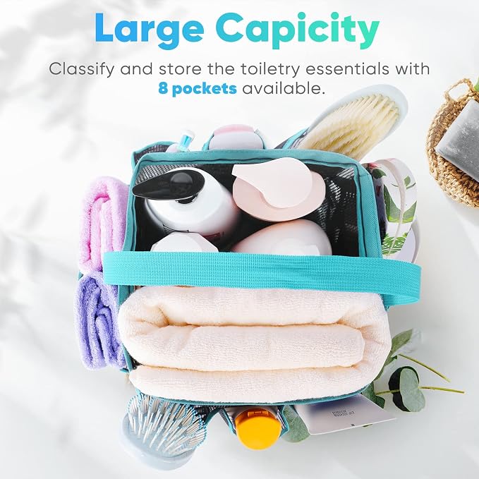 EUDELE Mesh Shower Caddy Portable for College Dorm Room Essentials, Shower Caddy Dorm with 9-Pocket Large Capacity for Beach, Swimming, Gym, Camping, Travel essentials - Image 2