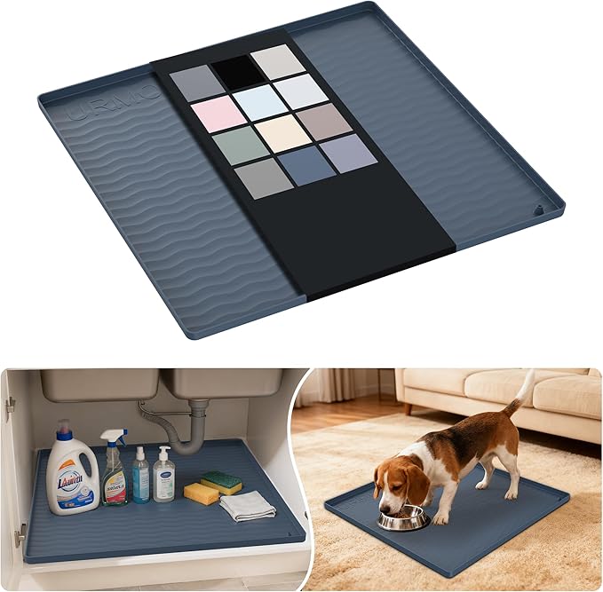 URMONA Waterproof Silicone Under Sink Mat 19'' x 19'' Shelf Liner for Kitchen and Bathroom, Cabinet and Counter Protector, Storage and Organizers, Litter Mat, Pet Cat Puppy Essentials(Dark Grey) by URMONA