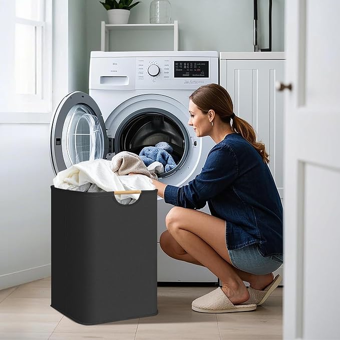 STORAGE MANIAC 1-Pack Large Laundry Hamper, 100L (26.4 Gal) Collapsible Laundry Basket with Bamboo Handles, Freestanding Waterproof Clothes Hamper for Laundry Room, Bedroom, Dorm, Towels, Black - Image 7