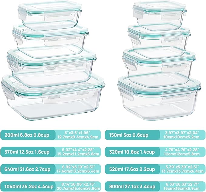 Vtopmart 8 Pack Glass Food Storage Containers with Airtight Lids - Image 2