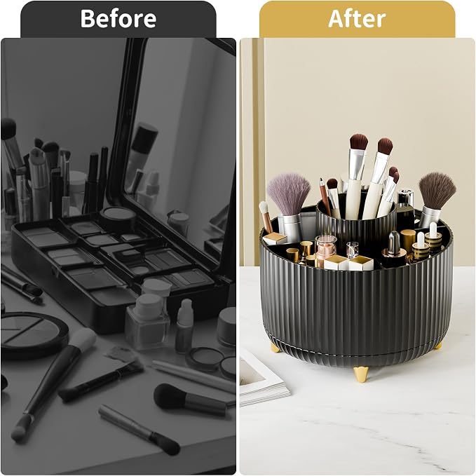 fanado 360° Rotate Makeup Brush Holder Organizer, Makeup Organizers Countertop, Makeup organization and Skincare Storage with Gift Box Packing for Vanity, Desktop, Bathroom (Black) - Image 6