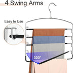 TOPIA HANGER Pant Hangers Space Saving 3 Pack with Non Slip 5 Tiers Hangers | 80% Space Saving Closet Storage Orgainzer, 360° Swivel Hook, Stainless Steel Non Slip 5 Tier Swing Arm for Pant Trouser Jean - Image 4