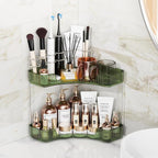 Asayuee 2-Tier Corner Bathroom Counter Organizer with Top Toothbrush Holders,Large Makeup Organizer Countertop with Brush Holder,Skincare Organizers Corner,Exquisite Vanity Organizer(Green, 2 Tier) - Image 3