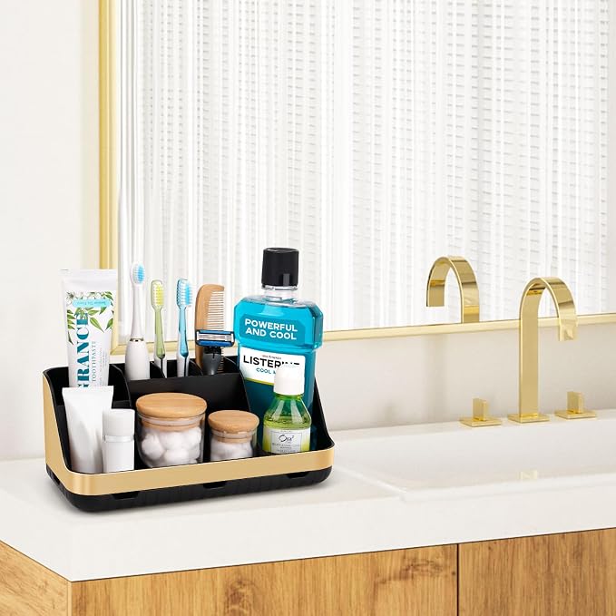 GFWARE Gold Toothbrush Holders for Bathrooms Countertop Organizer - Detachable 7 Slots Electric Toothbrush and Toothpaste Holder, Kids Organization and Storage, Restroom Accessories Vanity Stuff - Image 2