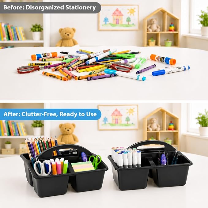 6 Pack 4 Compartment Classroom Caddy with Handle, Black - Image 4
