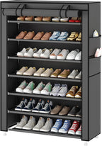 Laiensia 7-Tier Vertical Shoe Rack Organizer, Space Saving Shoe Storage Organizer, Non-Woven Cover Shoe Shelf Holds 28-35 Pairs for Bedroom, Hallway, Closet Entryway, Grey by Laiensia