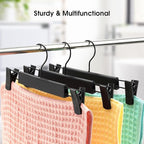 GUANJUNE 10 Pack Clothes Pants Hangers, Space-Saving Skirt Holders with 360 ° Swivel Hooks, Adjustable Clips, Trouser Coat Garment Jeans Black - Image 6
