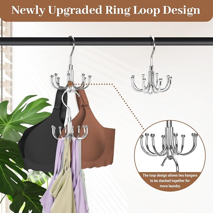 2 Packs Bra Hanger for Closet, Stackable Tank Top Organizer 16 Hooks for Closet Organization and Storage, Stainless Steel Space Saving Clothes Hook Hanger for Belt, Tank Top, Bra, Tie, Scarves - Image 4