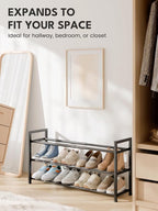 Bumusty 3 Tier Expandable Shoe Rack for Closet, Black | 18"-33" Adjustable Shoe Rack for Entryway, Small Shoe Organizer for Dorm, Front Door, Sturdy Metal - Image 5