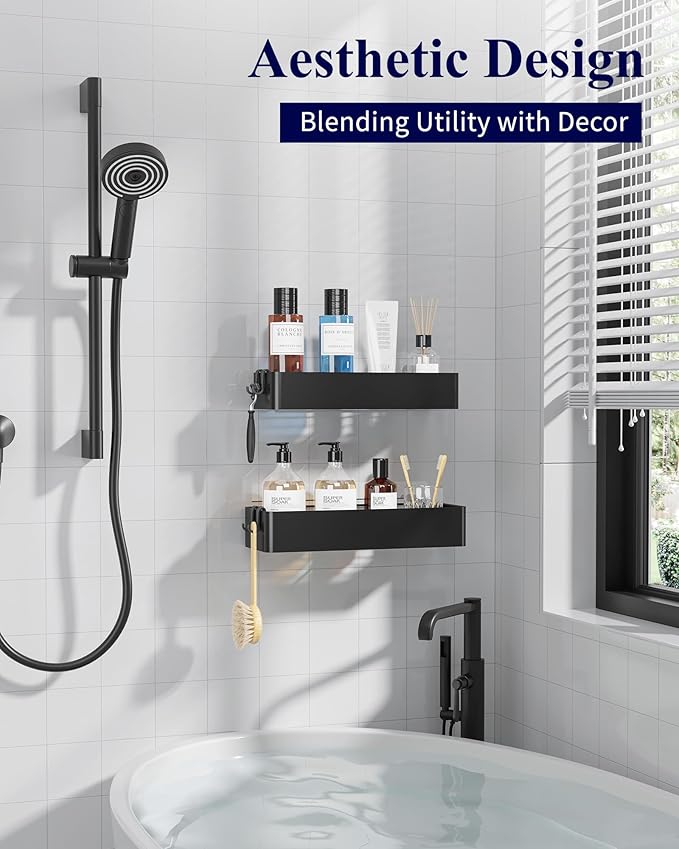 Kitsure Shower Caddy Adhesive, Stylish Shower Organizer, X-Large, Black - Image 4