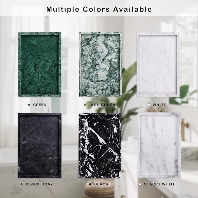 Marble Bathroom Tray for Countertop & Home Decor, Natural Decorative Marble Tray for Jewelry & Perfume Organizer, Luxury Stone Vanity Trays for Dresser, Kitchen Counter, 12" x 8", White - Image 8
