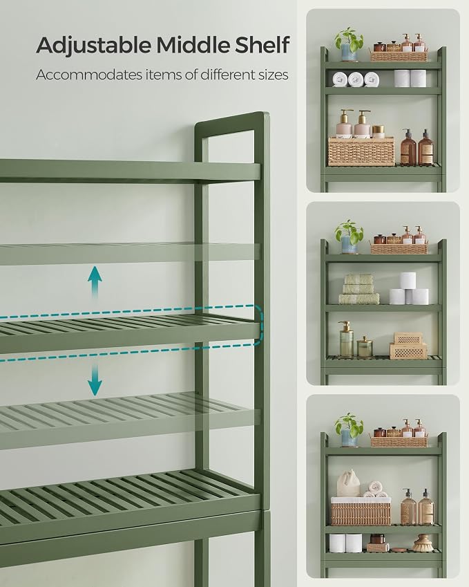 SONGMICS 3-Tier Bamboo Over The Toilet Storage, Adjustable Shelf, 66.9''H - Image 4