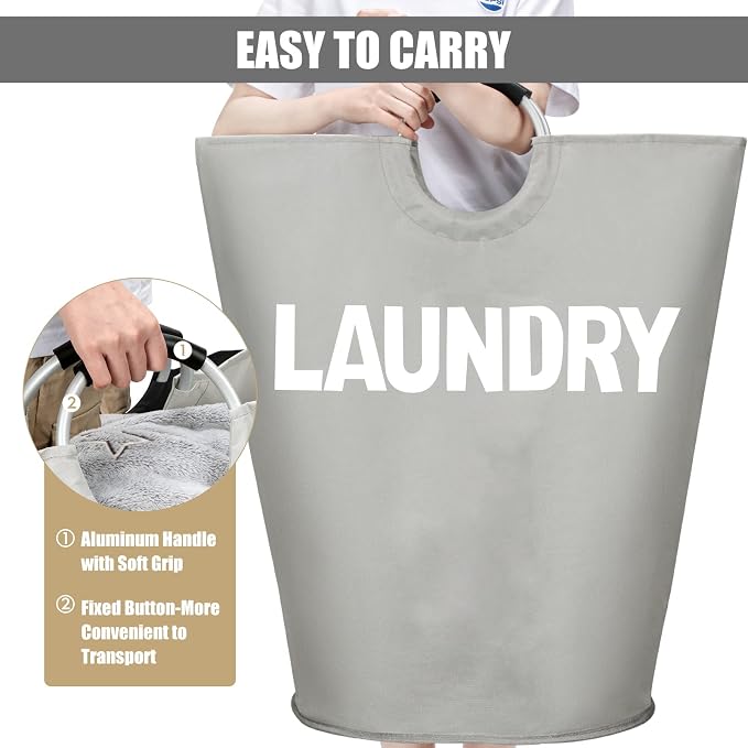 DOKEHOM 160L XX-Large Laundry Basket Bag, Collapsible Tall Hamper, Grey - Image 4