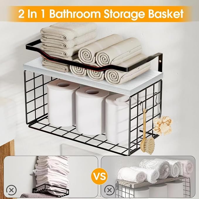 Towel Racks for Bathroom,Towel Rack Wall Mounted, 6 Tier Rolled Or Folded Towel Holder with Floating Shelves, Bathroom Towel Holder for Bath, Hand Towels,Metal,White Wood Panel - Image 5