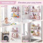 JOTPE Pink Suction Cup Shower Caddy, 2 Pack Bathroom Organizer with Hooks - Image 2