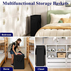 Optish 50L Slim Laundry Hamper, Small Laundry Basket With Handles, Black Narrow Laundry Basket for Dorm, Bedroom, Living Room, Collapsible Laundry Hamper - Image 6