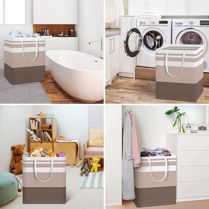 HomeHacks 2 Pack Large Laundry Baskets, Laundry Hampers Bags (Khaki 100Lx2) | Waterproof, Freestanding, Collapsible Clothes Hamper with Reinforced Handles in Laundry Room, Dorm, Bathroom, Bedroom - Image 6
