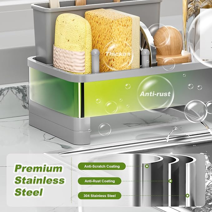 Ewaiira Stainless Steel Sink Caddy, Sponge Holder for Kitchen Sink 9.8″ - Image 4