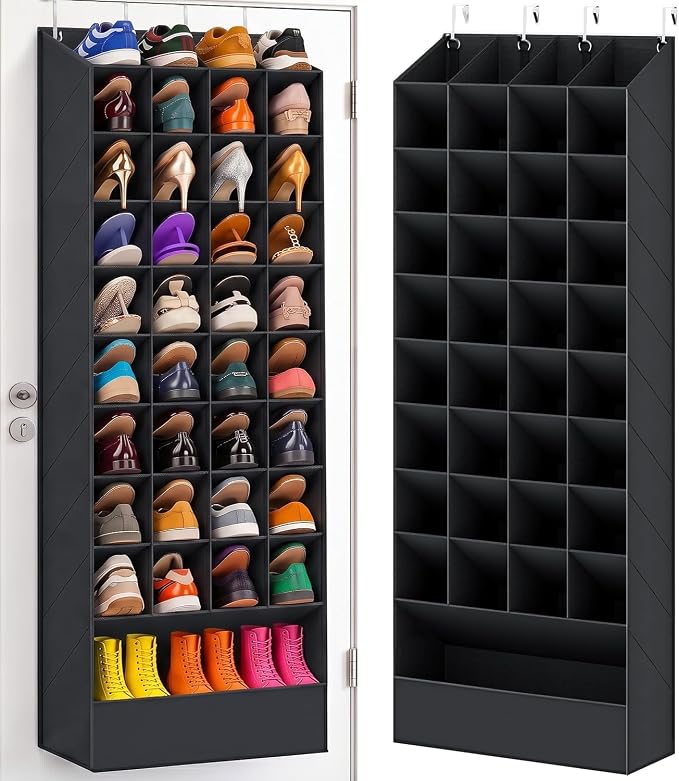 UVIAHOMI 30-40 Pairs Over the Door Shoe Organizer, 40 Breathable Pockets Hanging Shoe Storage for Closet, 10-Tier Door Shoes Rack, Handing Shoes Holder Fit All Family's Sneakers, Boots by UVIAHOMIHOMEORGANIZER