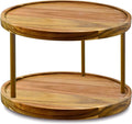 14" Two-Tier Acacia Wood Lazy Susan Organizer Kitchen Turntable for Cabinet Pantry Table Organization by AUAM