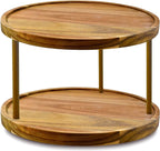 12" Two-Tier Acacia Wood Lazy Susan Organizer Kitchen Turntable for Cabinet Pantry Table Organization by AUAM