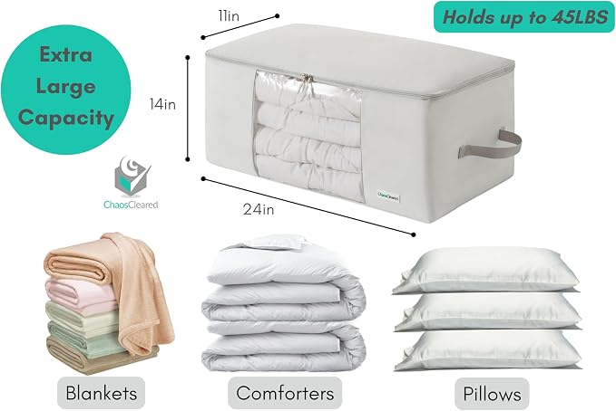 Comforter Storage Bag - Folding Organizer bag for King/Queen Comforters, Pillows, Blankets, Bedding/Quilt, Blanket, Duvet, Large Collapsible Organizers, 24"x14"x11" (2 Pack Gray, 2 Pack) - Image 2