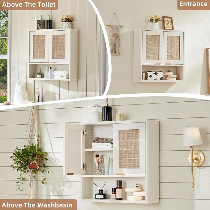 LEYAOYAO Rattan Bathroom Wall Storage Cabinet, Boho Medicine Cabinet - Image 8