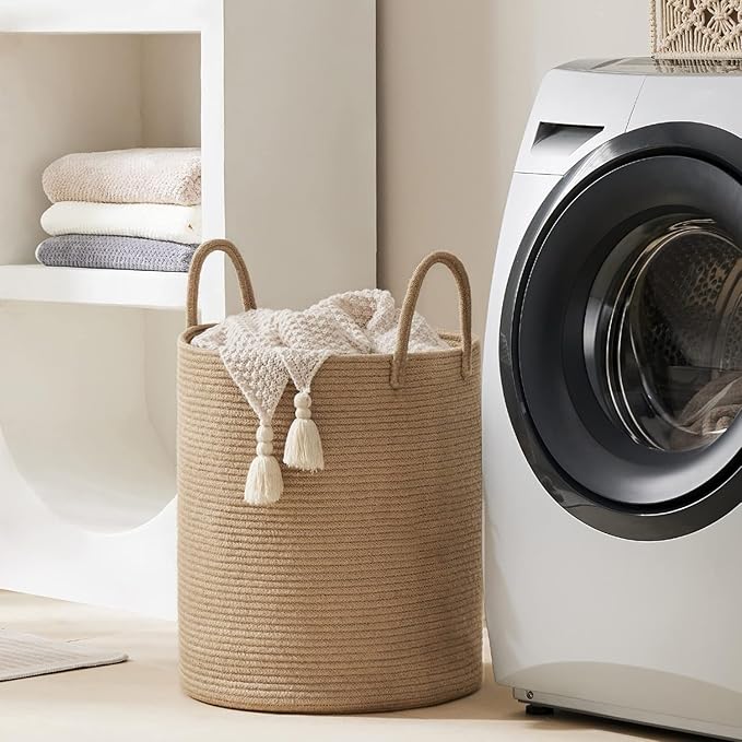 YOUDENOVA Jute Rope Laundry Hamper Basket, 58L Blanket Basket for Nursery - Image 5