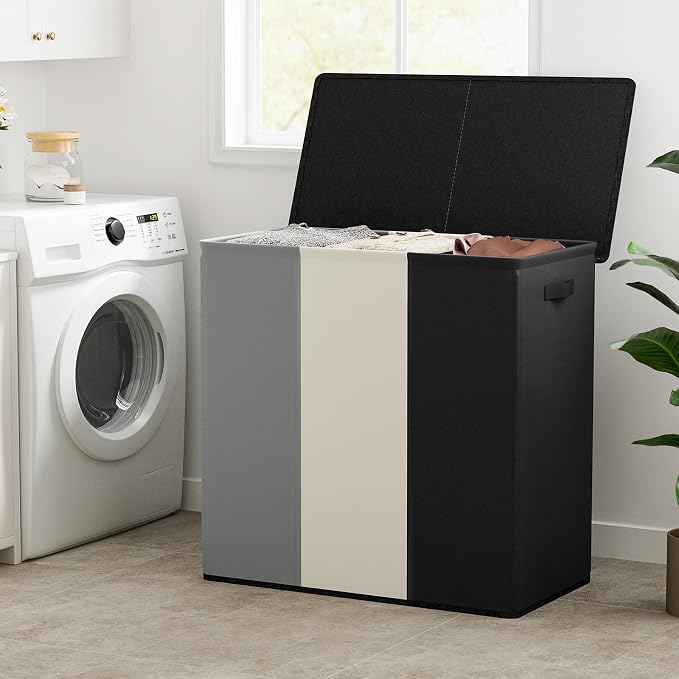 WOWLIVE 180L Laundry Hamper 3 Section, Large Laundry Basket with Lid - Image 2