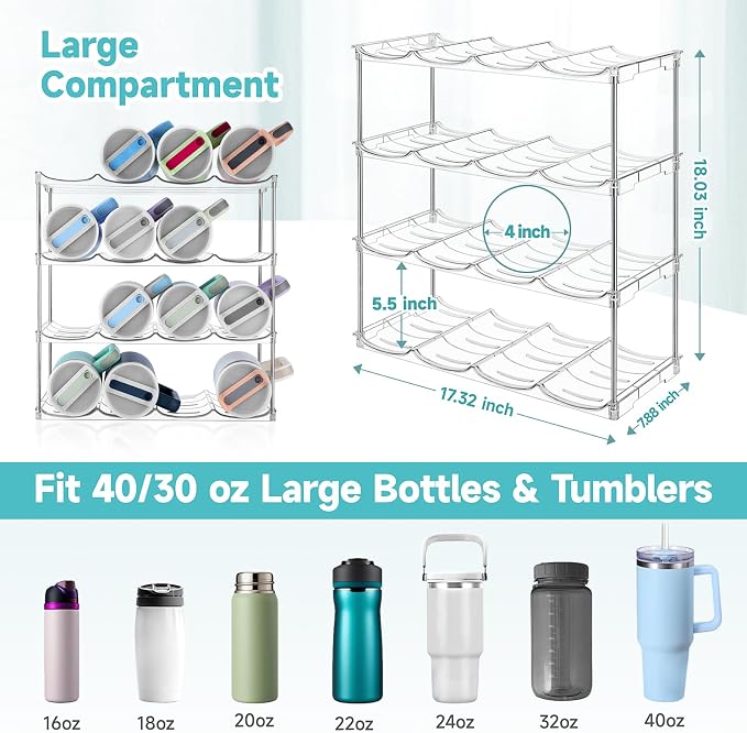 Stackable Water Bottle Organizer Large Compartment Water Bottle Holder - Image 2
