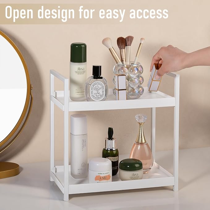Bathroom Counter Organizer Vanity Storage Countertop Shelf, Small White - Image 6