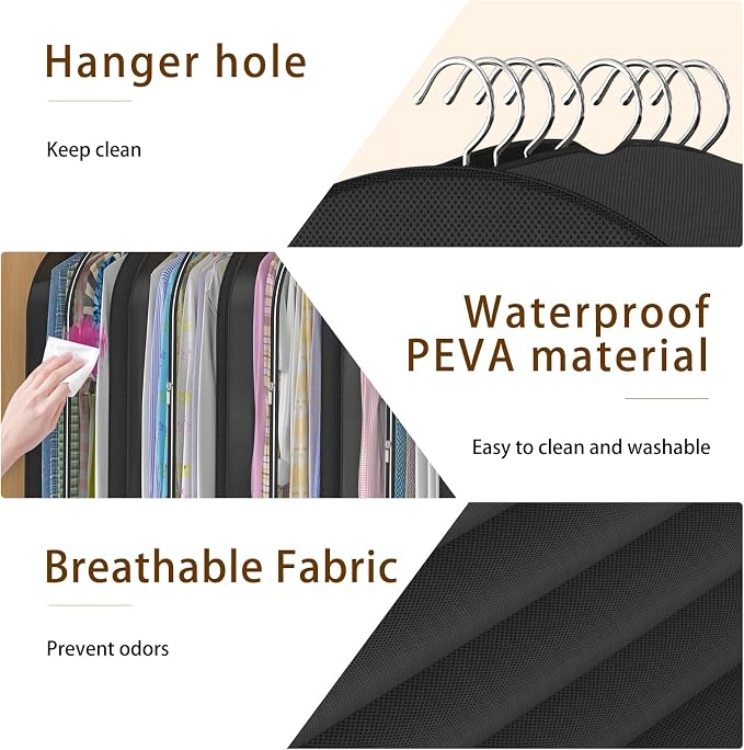 Black Garment Bags for Hanging Clothes, 4-Pack, 43" - Image 4